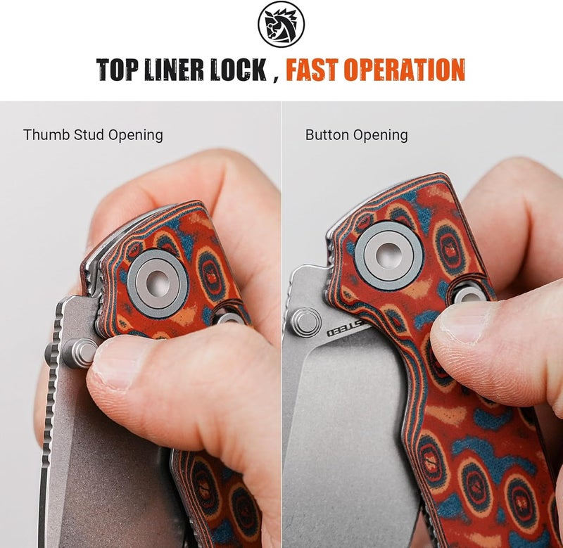 Vosteed Porcupine EDC Pocket Knife - 2.99" 14C28N Stonewash Blade - Top Liner Lock, Copper Raindrop Micarta Handle - Surviving, Camping Knives - A2613 - Image 3